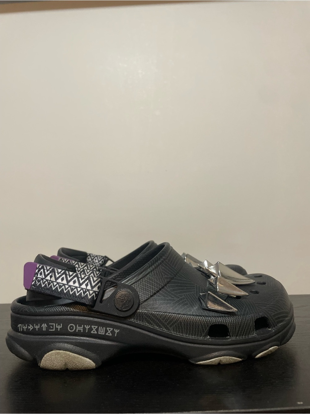 Black Panther CROCS | Slip-On Clogs with Silver Stud Accents | Wms 9 | Men 7